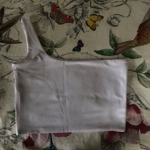 Cute one shoulder white tank top!